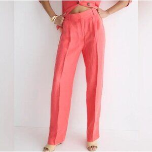 J.Crew Straight-leg Essential Pant Brilliant Papaya Chelsea Linen Blend Size 2